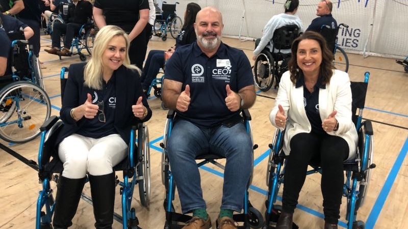Barton Green with Elia Hill, Tennis Queensland, and Amanda Mather, Sporting Wheelies.