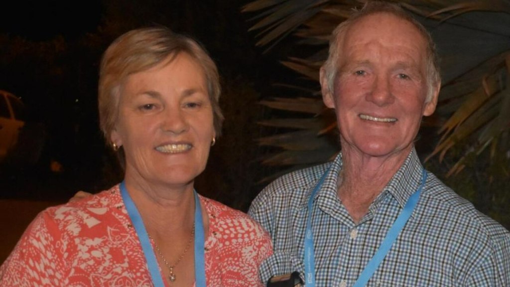 Bogie couple Maree and Mervyn Schwarz have been identified in media reports as being among the three victims of the shooting. Maree's sons were also wounded, one fatally and one critically. (Image: Ten News First)