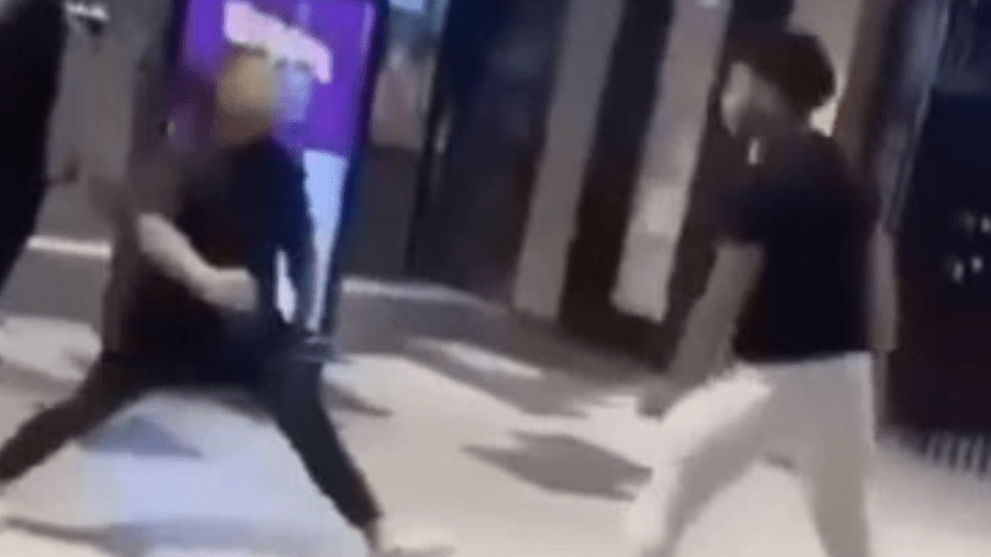 A man has been charged with murder after an altercation near Brisbane's Fortitude Valley train station was captured on CCTV.(Supplied)