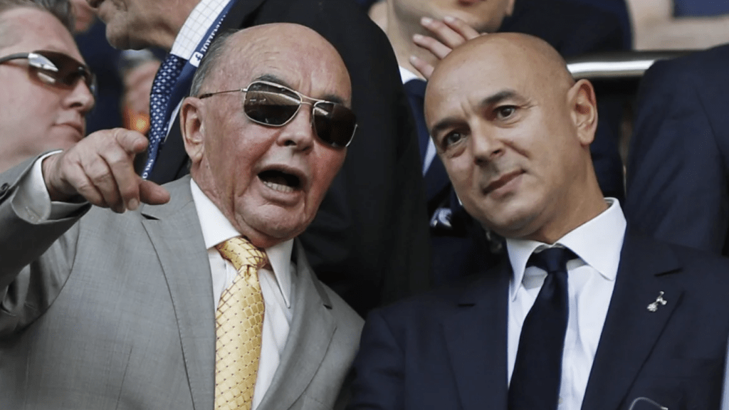 Tottenham Hotspur owner Joe Lewis (left) in the stands with chairman Daniel Levy (right)