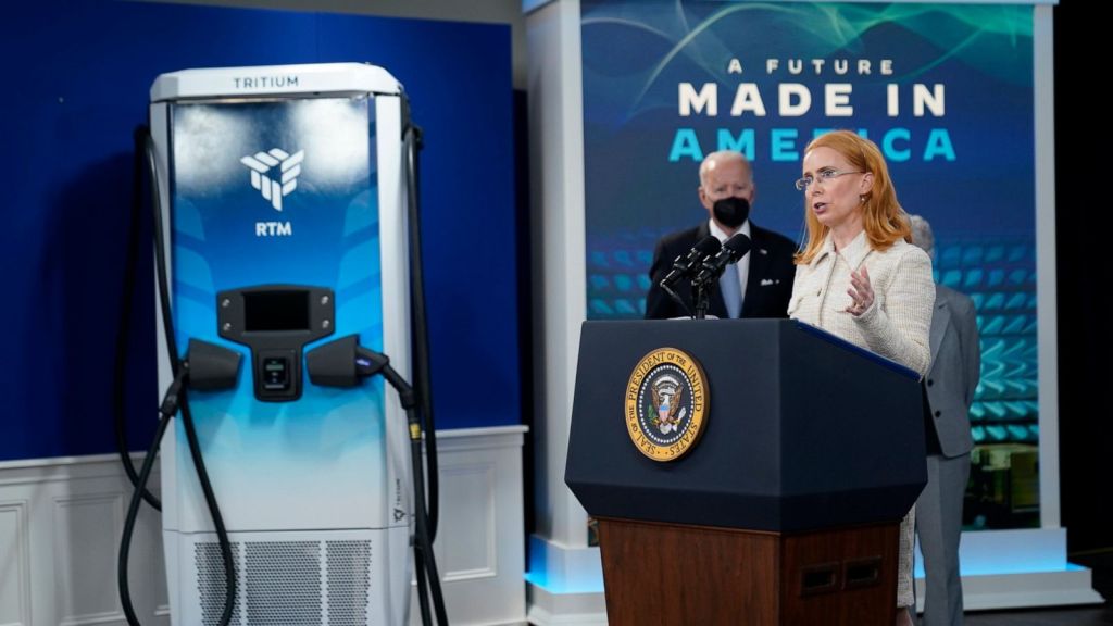 Tritium chief executive Jane Hunter with US President Joe Biden earlier this year