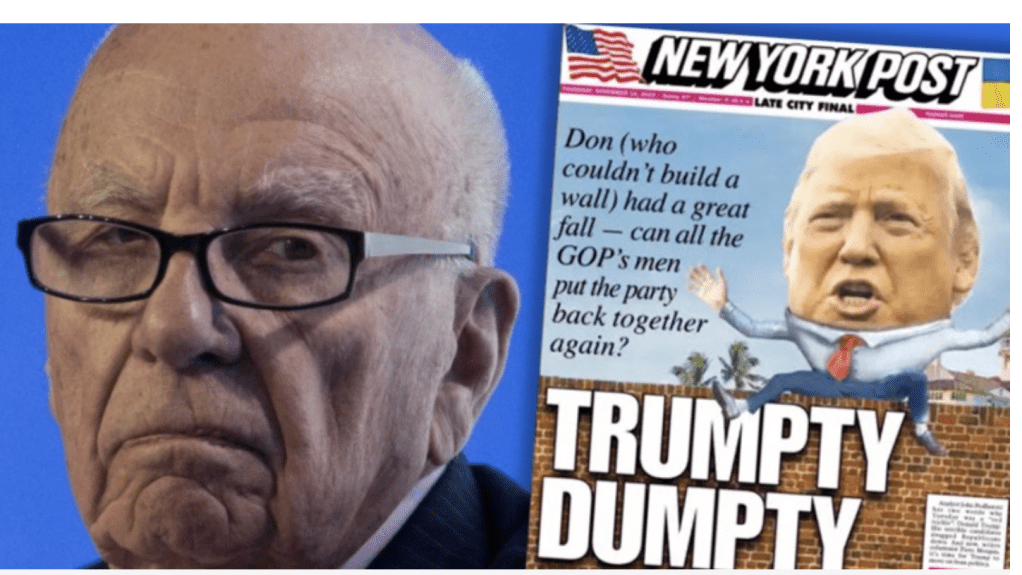 This was Rupert Murdoch's response to the performance of his one-time Presidential favourite, Donald Trump, after the Republicans' limps mid-term election showing. Image: AAP/New York Post.