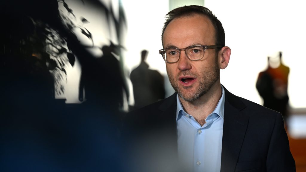 Greens leader Adam Bandt at a press conference at Parliament House in Canberra, . (AAP Image/Mick Tsikas) 
