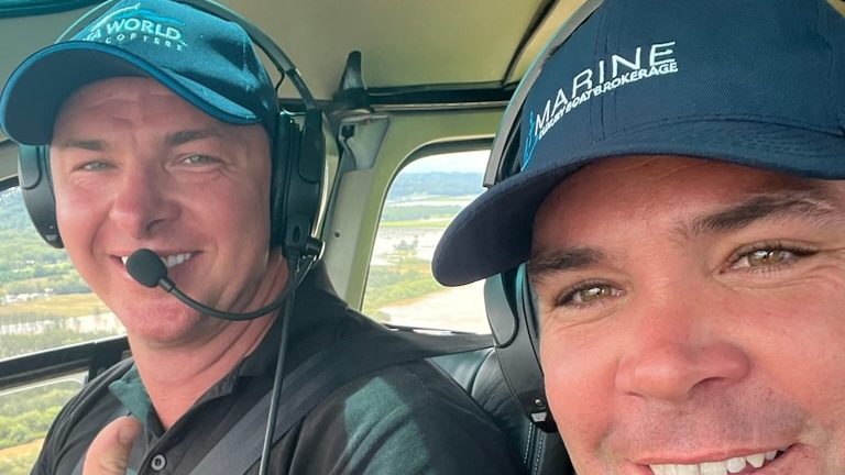 Sea World helicopter pilot  Ash Jenkinson (left) with friend Andrew Taylor.(Facebook: Ash Jenkinson) 