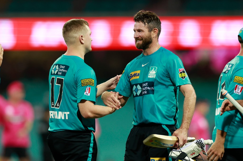 Michael Neser of the Heat celebrates their win during the Big Bash League (BBL) Preliminary Final cricket match between the Sydney Sixers and the Brisbane Heat at the Sydney Cricket Ground. (AAP Image/Mark Evans) 