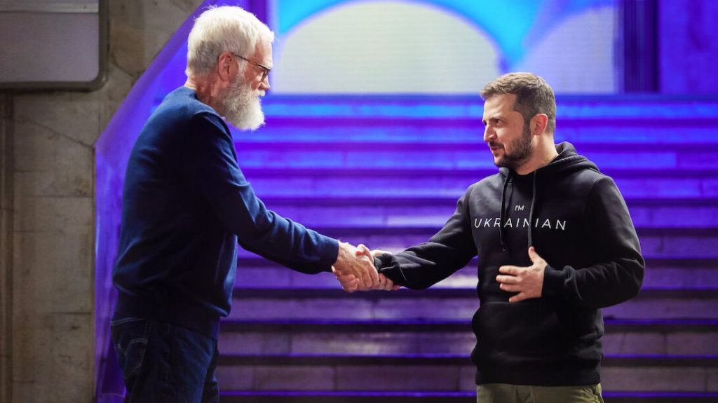 Ukrainian leader Volodymyr Zelenskyy was a shock guest on former Late Show host Dave Letterman's interview program. (Photo: Netflix)