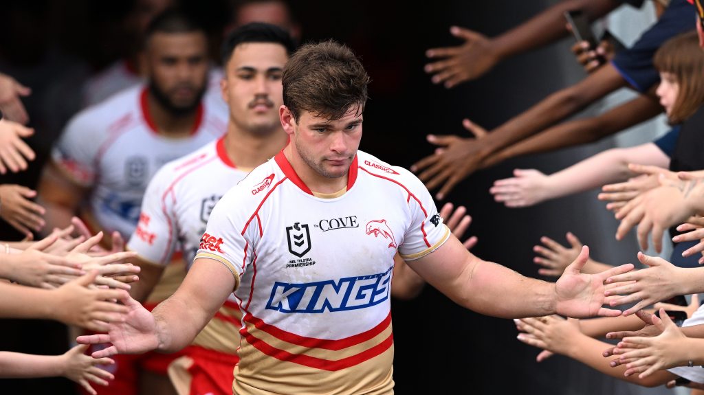 Lachlan Hubner of the Dolphins during the NRL Pre-Season Challenge match between the North Queensland Cowboys and the Redcliffe Dolphins at Barlow Park in Cairns. (AAP Image/Dave Hunt) 