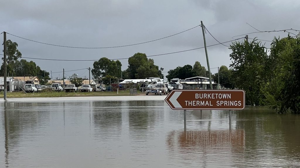  Residents of Burketown in Queensland are facing an anxious wait as water inundates their town, with flooding expected to peak.(AAP Image/Supplied by Marc Adamson)