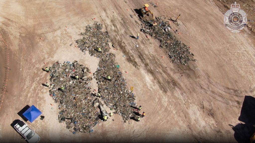Queensland Police search a waste facility at Swanbank, for the remains of missing retired Brisbane teacher Lesley Trotter age 78 who was was reported missing from her Toowong home on March 28. (AAP Image/Supplied by QLD Police)