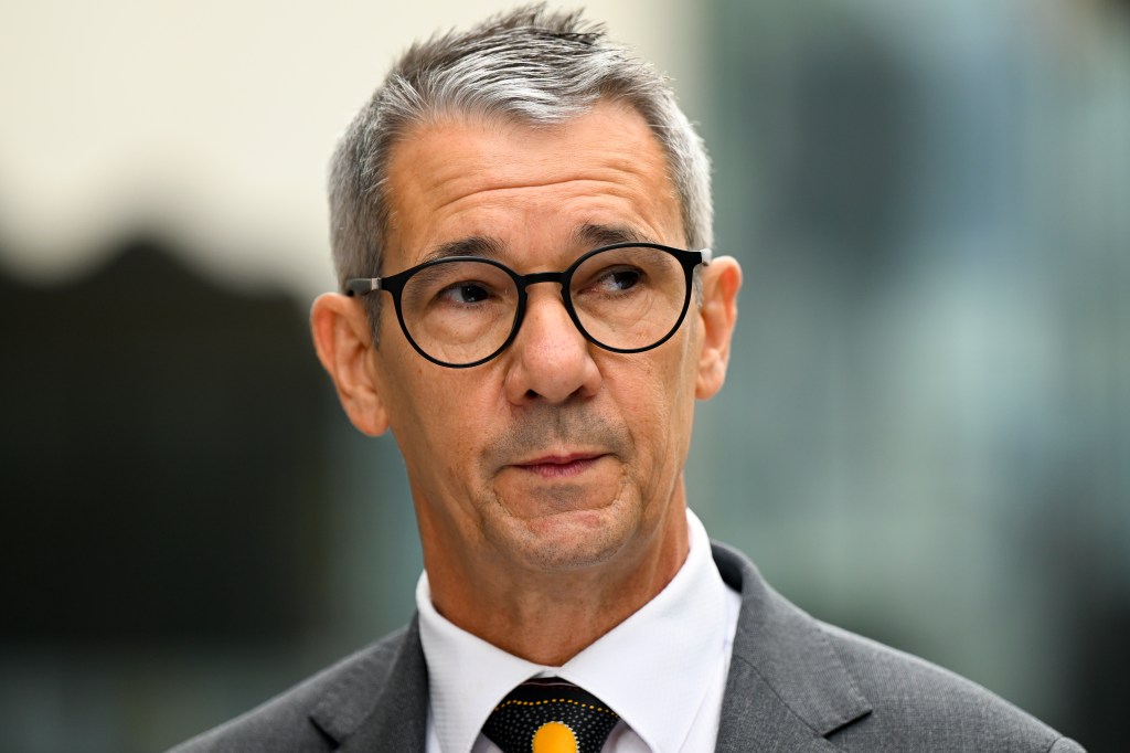 ACT director of public prosecutions Shane Drumgold makes a statement to the media at the ACT Supreme Court in Canberra, Friday, December 2, 2022. Prosecutors have dropped sexual assault charges against Bruce Lehrmann, who was accused of raping ex-Liberal staffer Brittany Higgins in 2019.(AAP Image/Lukas Coch) NO ARCHIVING