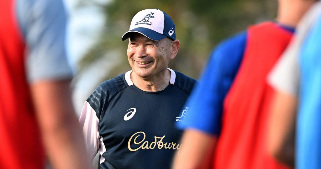 Former head coach Eddie Jones is seen during an Australian Wallabies training session at Sanctuary Cove on the Gold Coast,. Jones will now coach Japan in an agreement that shocked no-one. (AAP Image/Dave Hunt) 