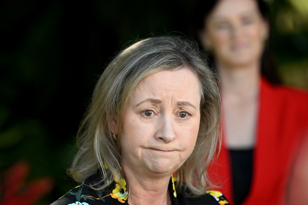 Queensland Attorney-General, Yvette D'Ath talks to the media after a swearing-in ceremony following a cabinet reshuffle, at Government House in Brisbane, Thursday, May 18, 2023. (AAP Image/Darren England) 