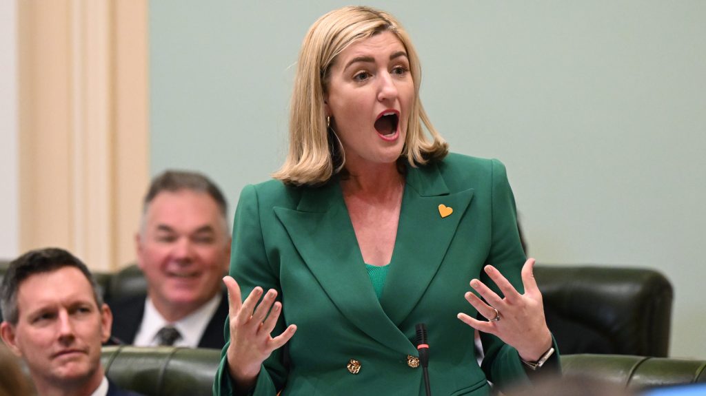 Health Minister Shannon Fentiman in question time Queensland Parliament House. (AAP Image/Darren England) 