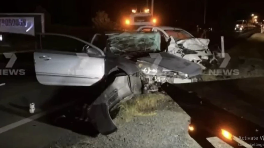 Scene of the triple fatality car crash in Maryborough, over which two teenagers have been charged after allegedly stealing a luxury car and crashing into the victims. (Image: Channel 7)
