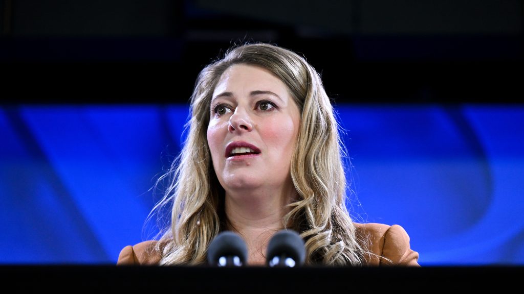 Tech Council of Australia chief executive Kate Pounder addresses the National Press Club in Canberra, Wednesday, February 15, 2023. (AAP Image/Lukas Coch) 
