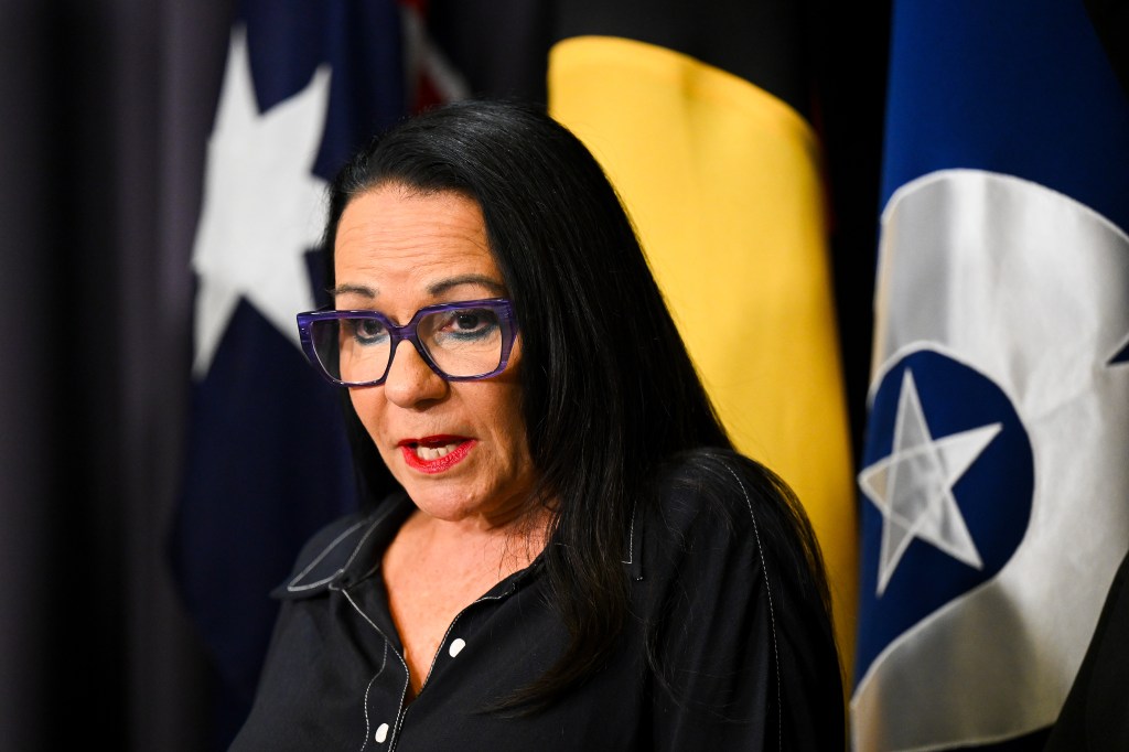 Minister for Indigenous Australians and 'Yes' vote advocate Linda Burney speaks to the media during a press conference at Parliament House in Canberra. (AAP Image/Lukas Coch) 