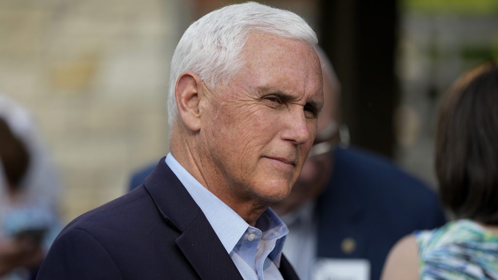 Former Vice President Mike Pence will officially launch his widely expected campaign for the Republican nomination for president in Iowa on June 7. (AP Photo/Charlie Neibergall)