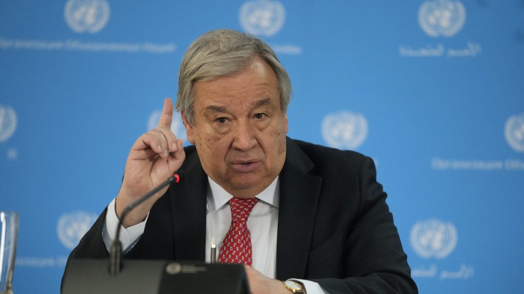 FILE - U.N secretary General Antonio Guterres addresses the media during a visit to the U.N. office in the capital Nairobi, Kenya  (AP Photo/Khalil Senosi, File)