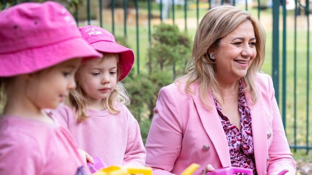 Premier Annastacia Palaszczuk with children at C&K Harty Street Kindergarten ahead of the 2023-24 state budget. Kindergarten will be made free for all Queensland families from January 1. (Picture: Supplied, Sarah Marshall/Office of the Premier).
