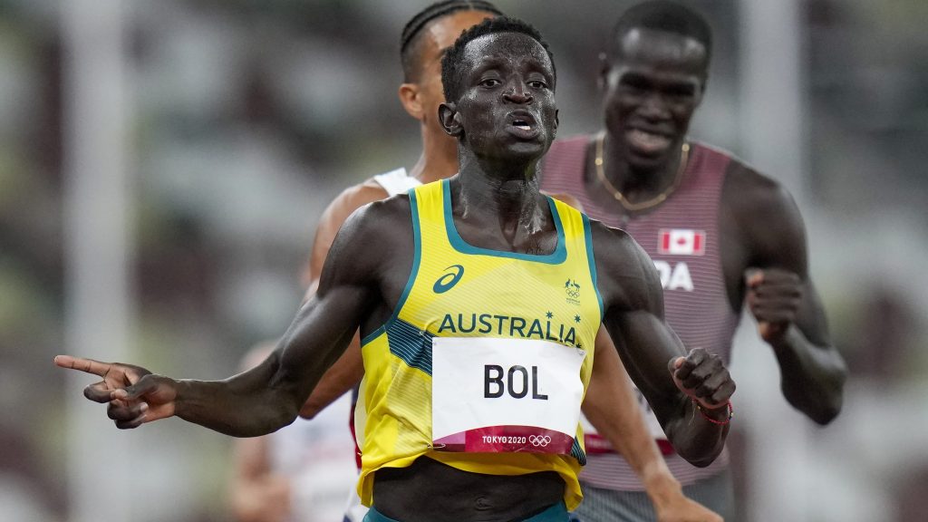  Peter Bol, of Australia, wins a men's 800-meter semifinal at the 2020 Summer Olympics, on Aug. 1, 2021, in Tokyo.  (AP Photo/Petr David Josek, File)