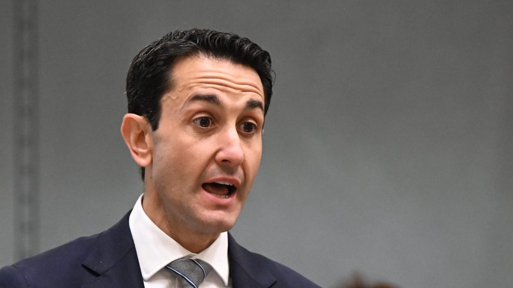 Queensland Leader of the Opposition, David Crisafulli is seen during question time at Queensland Parliament House in Brisbane, Wednesday, May 24, 2023. (AAP Image/Darren England) 