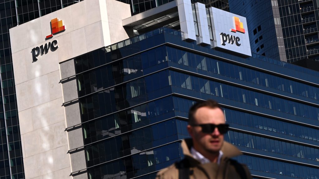 Signage at the PwC Australia offices in Melbourne. (AAP Image/Joel Carrett) 