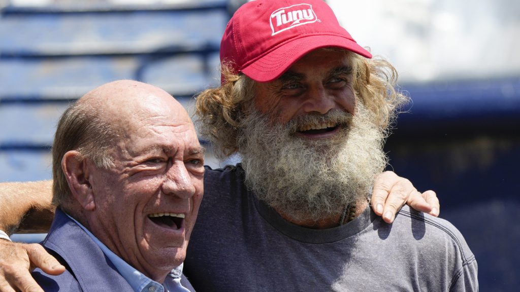Australian Timothy Lyndsay Shaddock smiles after being adrift with his dog for three months, the pair were rescued by the Mexican tuna boat "Maria Delia," in the Pacific Ocean some 1,200 miles from land. (AP Photo/Fernando Llano)