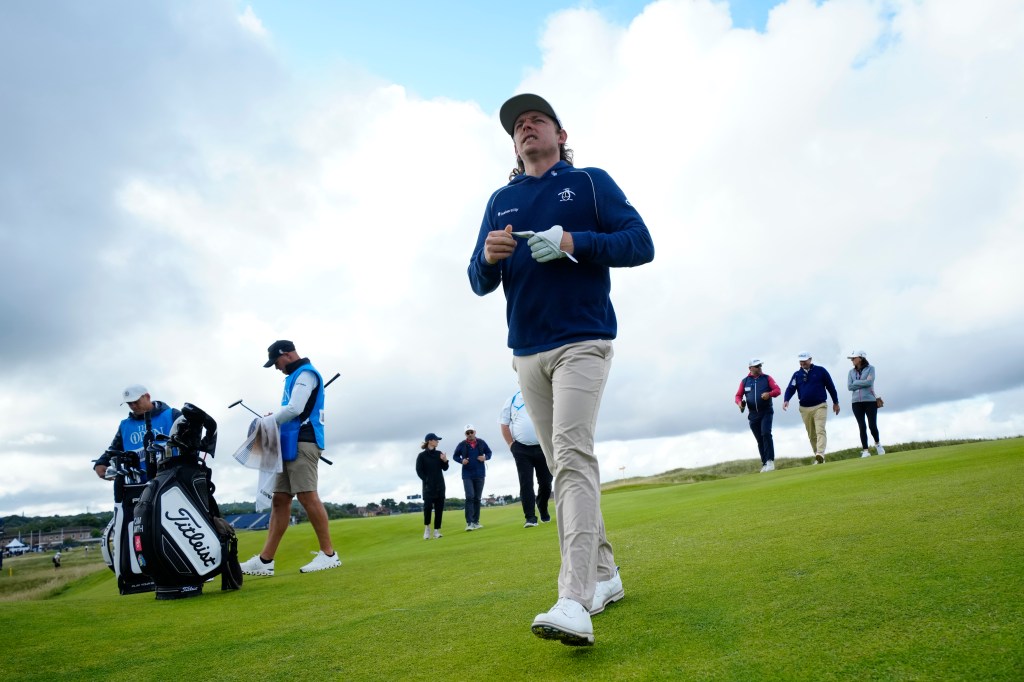 Australia's Cameron Smith walks the 12th fairway during a practice round for the British Open Golf Championships at the Royal Liverpool Golf Club in Hoylake, England, Wednesday, July 19, 2023. The Open starts Thursday, July 20. (AP Photo/Jon Super)