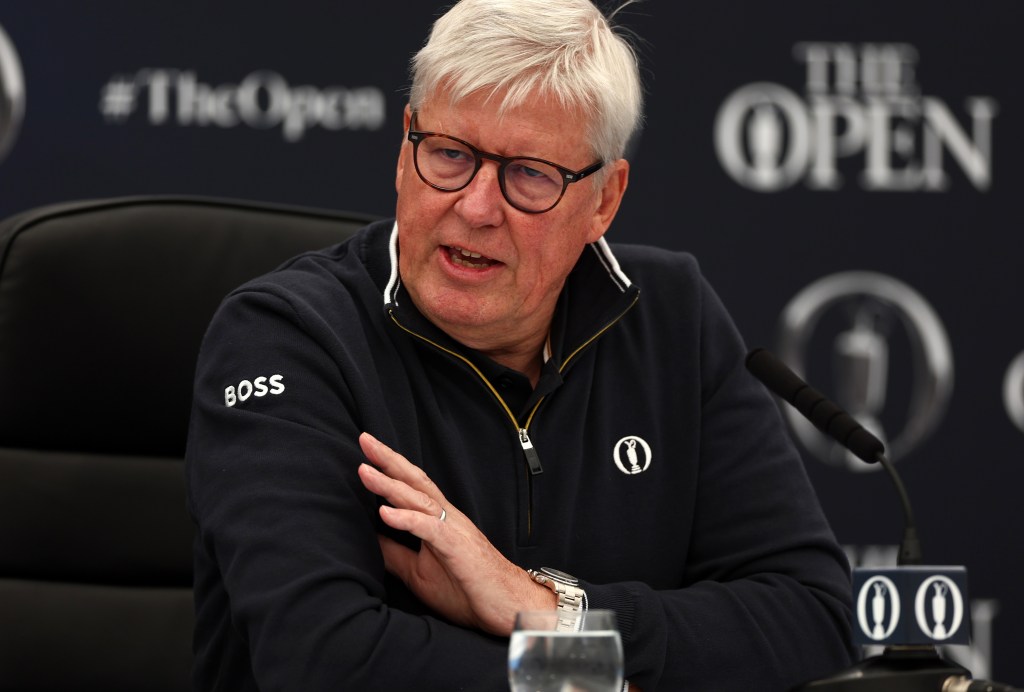 Chief Executive Officer of the R&A Martin Slumbers speaks during a press conference at the British Open Golf Championship in Hoylake  EPA/ADAM VAUGHAN