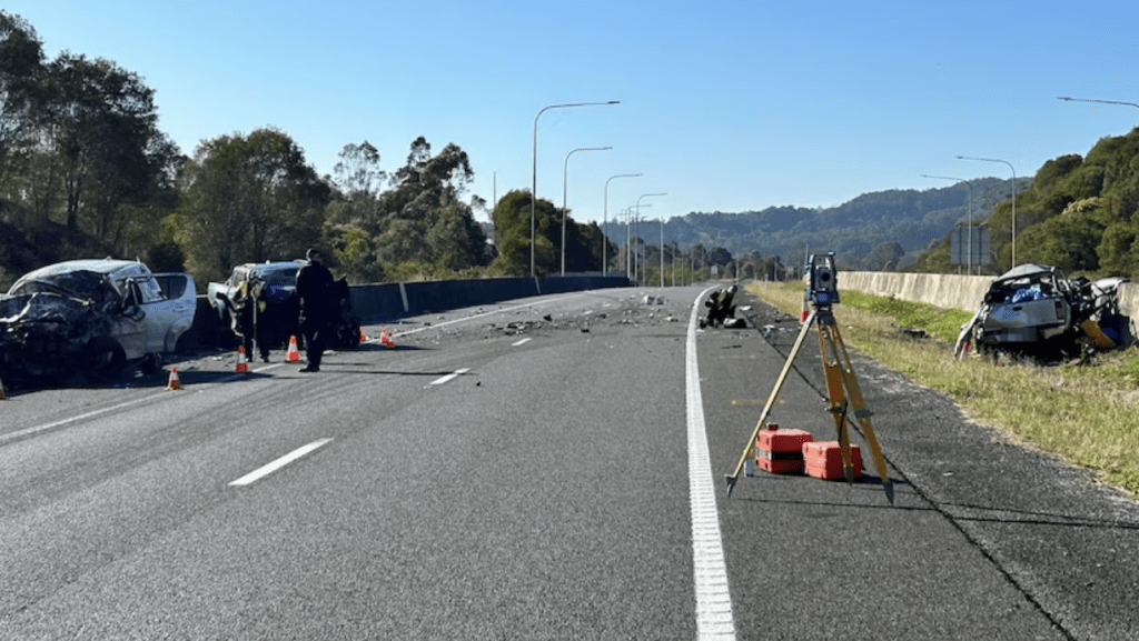 Police say a stolen car was involved in the three-vehicle crash at Federal. (ABC Sunshine Coast: Owen Jacques)