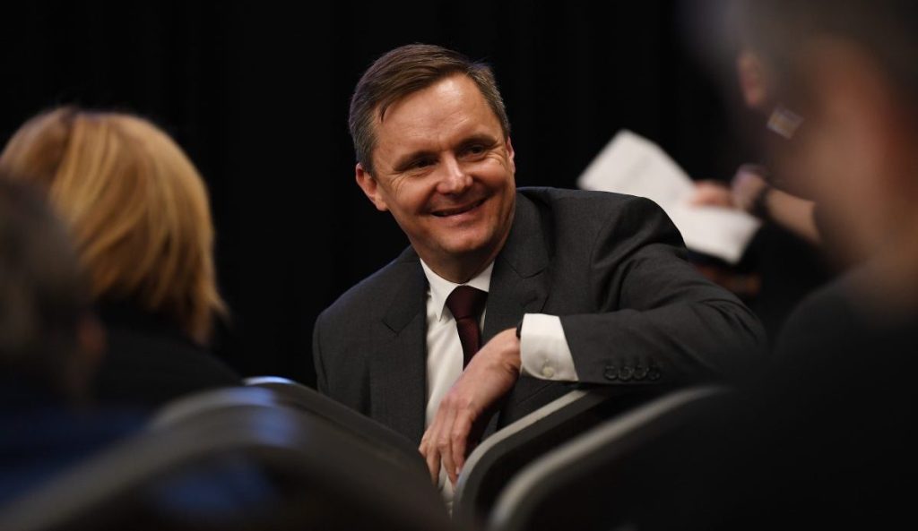 Suncorp CEO Steve Johnston is seen at the start of the group's annual general meeting in Brisbane. (AAP Image/Dan Peled) 
