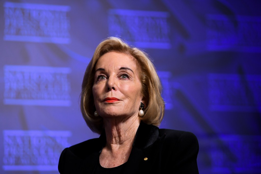 ABC Chairwoman Ita Buttrose addresses the National Press Club in Canberra, Wednesday, May 5, 2021. Ita Buttrose delivered a speech named ‘Vision for a Healthy Ageing Australia in Support of Macular Disease Foundation Australia.’ (AAP Image/Lukas Coch) NO ARCHIVING