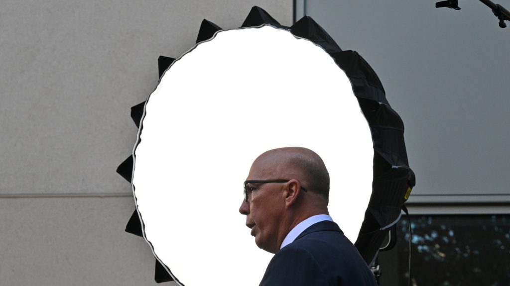 Leader of the Opposition Peter Dutton seems to be taking control of the Voice vote narrative. (AAP Image/Mick Tsikas) 