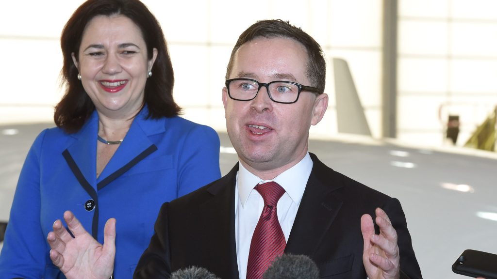 Queensland Premier Annastacia Palaszczuk (left) is seen with Qantas CEO Alan Joyce during an announcement in Brisbane. It hasn't been a stellar few weeks for either of them. (AAP Image for Qantas/Dave Hunt) 