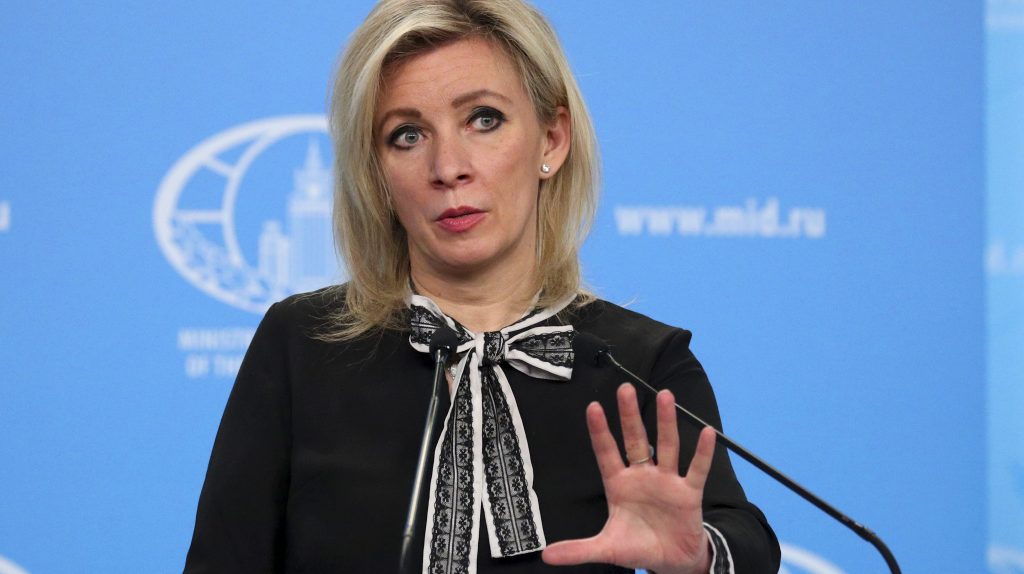  Russian Foreign Ministry spokeswoman Maria Zakharova speaking during the briefing about foreign policy in Moscow (Russian Foreign Ministry Press Service via AP, File)