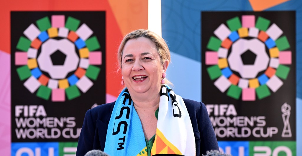 Queensland Premier Annastacia Palaszczuk is seen during a media event for the FIFA Women’s World Cup Australia and New Zealand 2023, in Brisbane, (AAP Image/Darren England) 