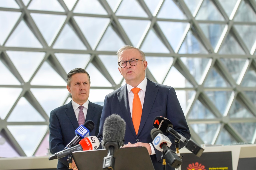 Prime Minister Anthony Albanese speaks during a press conference at South Australian Health and Medical Research Institute in Adelaide, Thursday, September 21, 2023. (AAP Image/Roy Vandervegt)