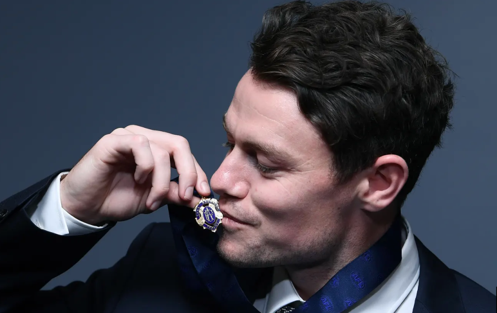 Lachie Neale celebrates his second Brownlow Medal - making him only the 16th player to win the coveted award more than once. (Image: Getty)