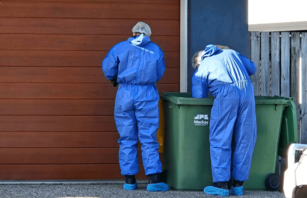 Police search for evidence after called to a Burge Court property on Thursday.(Image: ABC Tropical North: Lillian Watkins)