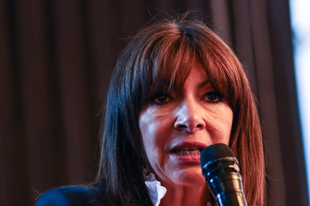 epa10765946 Mayor of Paris  Anne Hidalgo delivers a speech during a press conference for the announcement of Paris 2024 Games celebration sites, in Paris, France, 24 July 2023. Paris 2024 and its stakeholders revealed the celebration venues and the activities to be organised throughout France during the Olympic Games Paris 2024.  EPA/MOHAMMED BADRA