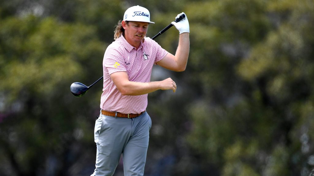 Cameron Smith reacts after a shot during round 1 of the 2023 Fortinet Australian PGA Championship in Brisbane, Thursday, November 23, 2023.  (AAP Image/Jono Searle) 