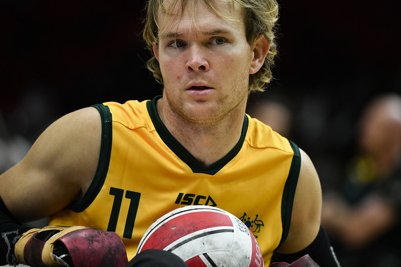 Australia's Beau Vernon in action against Japan at the wheelchair rugby World Cup in France. (Photo: D Echelard, Handisport.org)