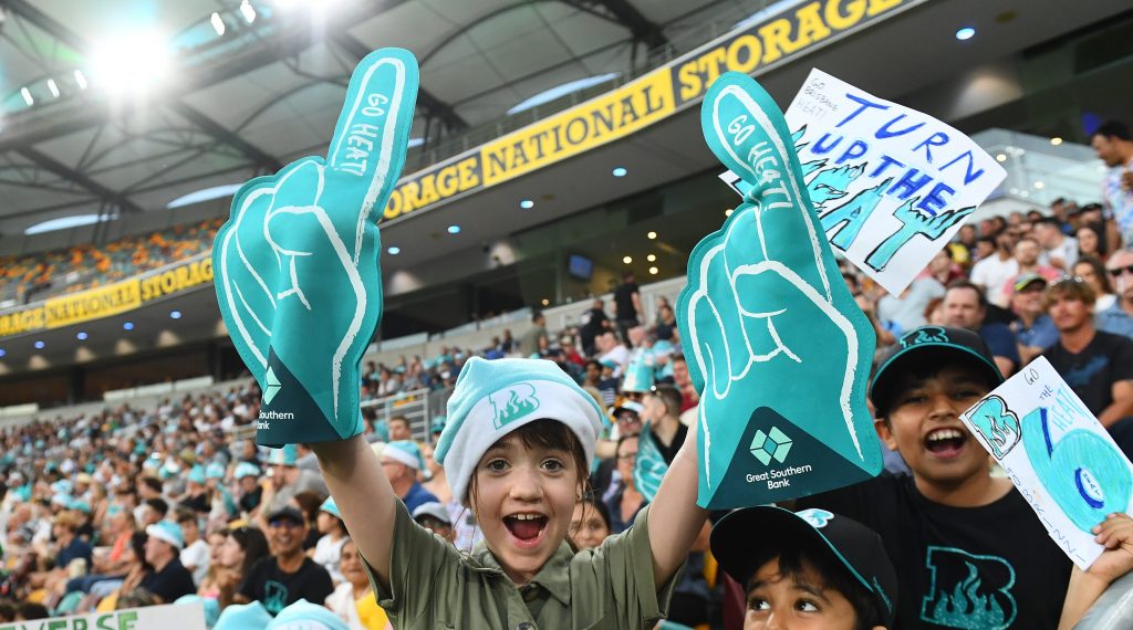 Young fans turned up in their droves for  BBL Round 1 match between the Brisbane Heat and the Melbourne Stars at the Gabba  (AAP Image/Jono Searle) 