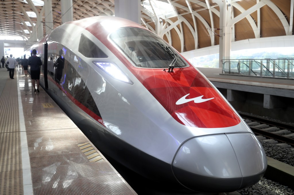 The Chinese funded high-speed train 'Whoosh' at Halim Train Station in Jakarta, Indonesia.  EPA/BAGUS INDAHONO