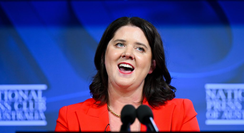 Regional Australia Institute CEO Liz Ritchie speaks at the National Press Club of Australia in Canberra, Wednesday, May 24, 2023. (AAP Image/Lukas Coch) 