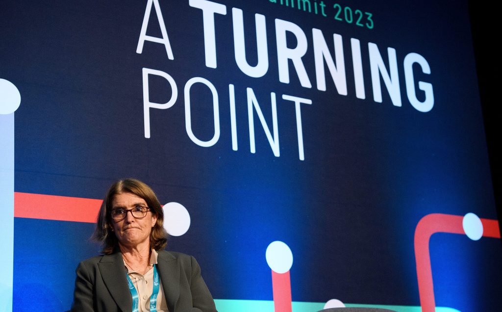 Reserve Bank of Australia (RBA) Governor Michele Bullock speaks during the the AusPayNet Summit at the International Convention Centre in Sydney. (AAP Image/Bianca De Marchi) 