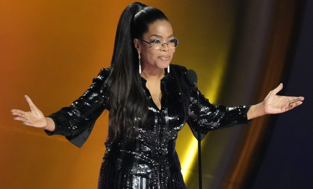 Oprah Winfrey introduces a performance by Fantasia Barrino during the 66th annual Grammy Awards on Sunday, Feb. 4, 2024, in Los Angeles. (AP Photo/Chris Pizzello)