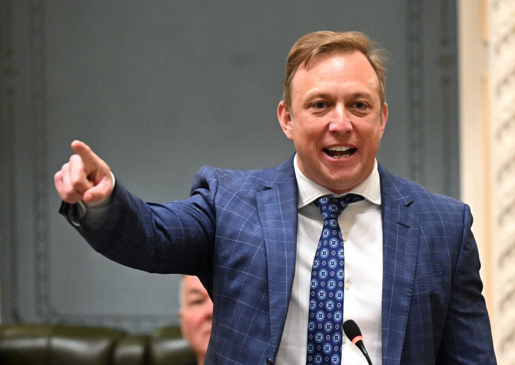 Taxi! Queensland Premier Steven Miles is seen during question time at Queensland Parliament in Brisbane, Tuesday, March 5, 2024. (AAP Image/Darren England) NO ARCHIVING