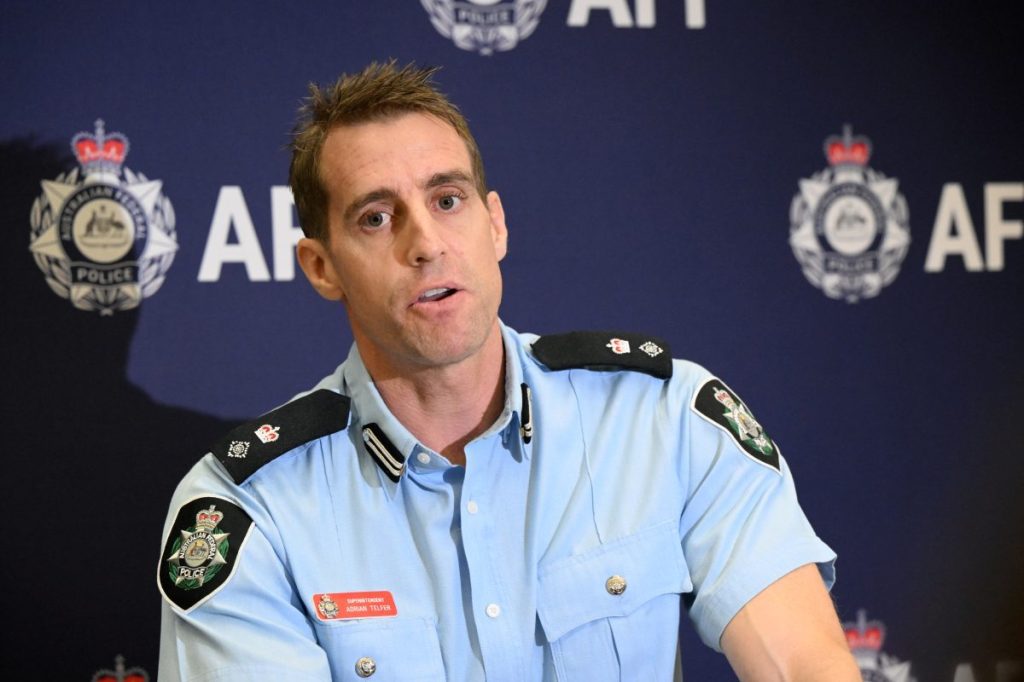 AFP (Australian Federal Police) Detective Superintendent Adrian Telfer speaks to media during a press conference at AFP Brisbane Headquarters in Brisbane, Thursday, April 18, 2024. The AFP has charged a Brisbane man, over a botched 900kg cocaine import which led to bricks of the drug washing up on NSW beaches, Police allege the man is the Australian leader of a transnational organised crime organisation. (AAP Image/Darren England) NO ARCHIVING
