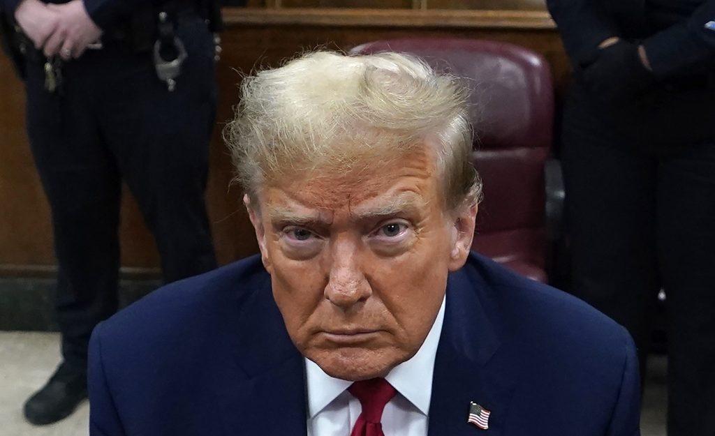 epaselect epa11295724 Former US President Donald Trump attends his trial for allegedly covering up hush money payments linked to extramarital affairs, at Manhattan Criminal Court in New York, New York, USA, 23 April 2024. Trump is facing 34 felony counts of falsifying business records related to payments made to adult film star Stormy Daniels during his 2016 presidential campaign. EPA/TIMOTHY A. CLARY / POOL
